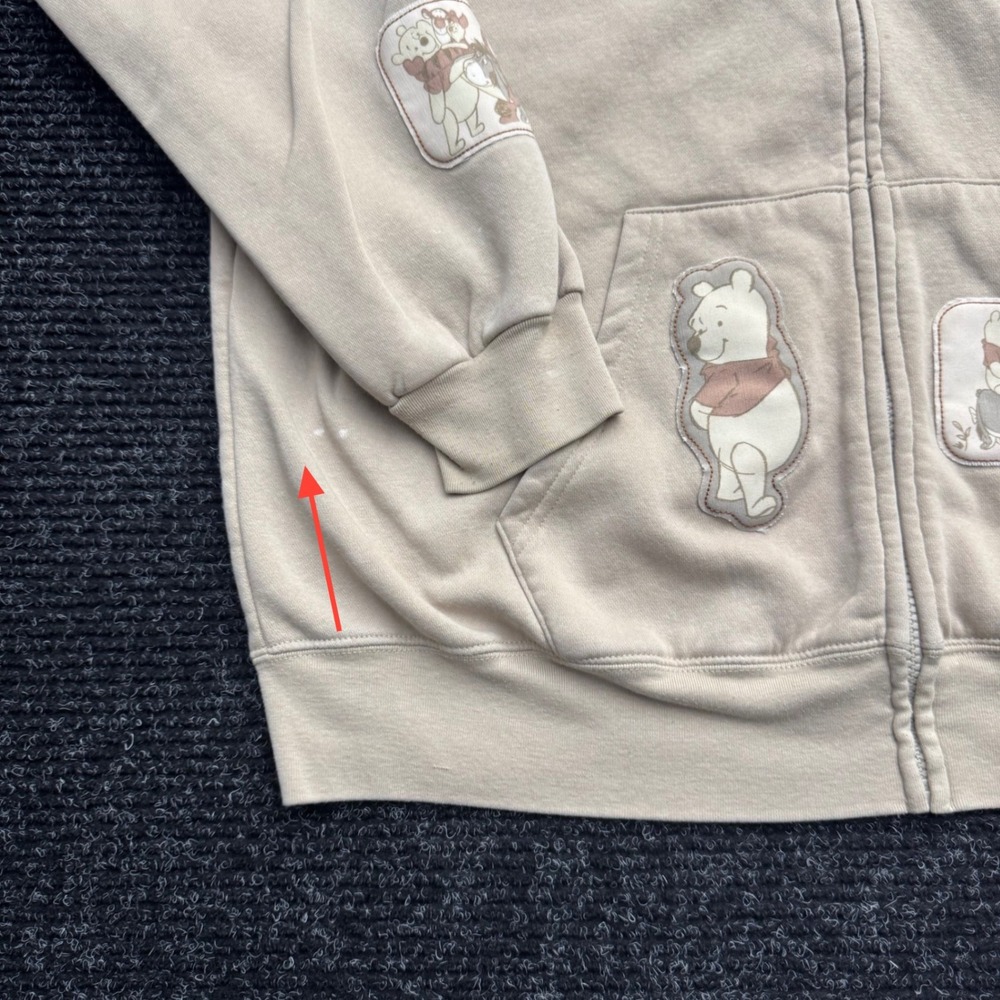 Disney Winnie the Pooh Eeyore Full Zip Hoodie Tan Beige Character Patch Large - Picture 14 of 16